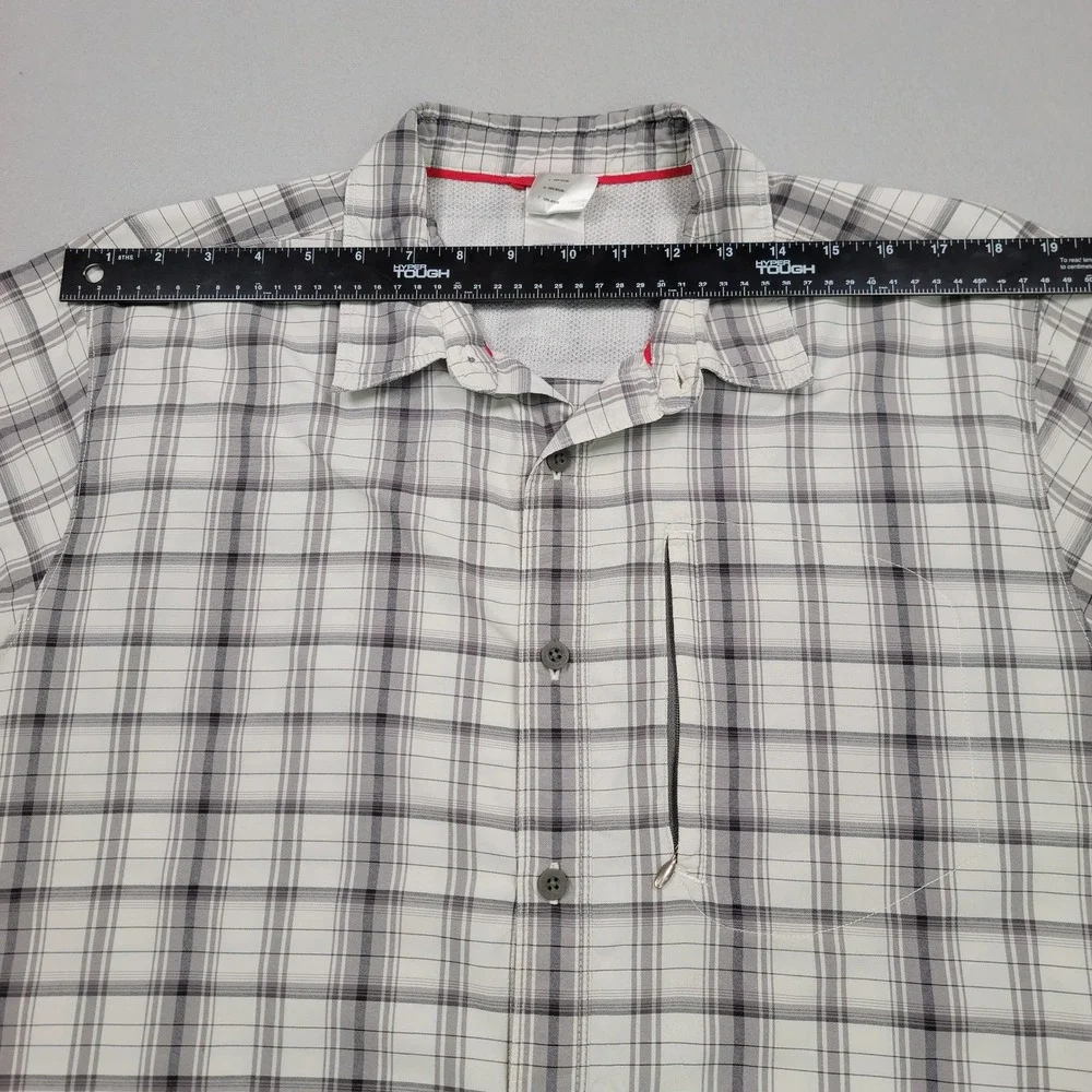 Men's The North Face Plaid Vented Button Down Shirt,‎ White/Grey, XL, Preowned